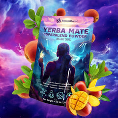 Yerba Mate Instant Tea Powder | Yerba Mate, Ashwagandha, Lion’s Mane, Chlorophyll, Peach Mango Flavor – 11.6 oz (30 Servings) – Sugar-Free, Gluten-Free, Superfood Energy & Focus Blend