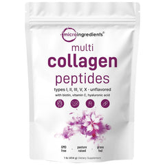 Ingredients Multi Collagen Peptides Powder - Hydrolyzed Protein Peptides (Type I,II,III,V,X) with Hyaluronic Acid, Biotin & Vitamin C Unflavored