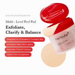 Red Succinic Acid Panthenol Facial Peeling Pads & Dual-Textured Facial Toner Pads, Korean Skin Care (70 units)