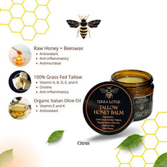 Organic Grass - Fed Beef Tallow Balm with Raw Honey - Handmade All-Natural Moisturizer for Soft, Smooth, Radiant Skin