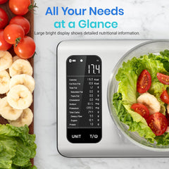 Smart Food Kitchen Scale with Nutritional Calculator | Free App with 19 Nutrients Tracking, Calorie, Marco, Digital grams and ounces for weight loss, Premium Stainless Steel