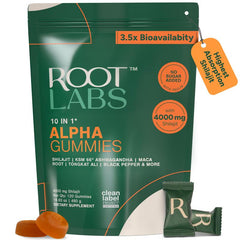 10-1 Alpha Gummies | 4000 mg Pure Himalayan Shilajit | No Added Sugar | KSM-66 Ashwagandha, Tongkat Ali, Gokshura & Black Musli | Vegan, Non-GMO, Individually Wrapped | 60 Gummies | Lab Tested, Pure & 3.5X Absorption | Support Blood Circulation