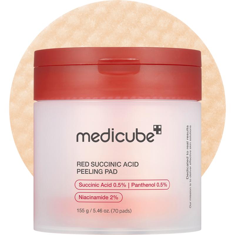 Red Succinic Acid Panthenol Facial Peeling Pads & Dual-Textured Facial Toner Pads, Korean Skin Care (70 units)