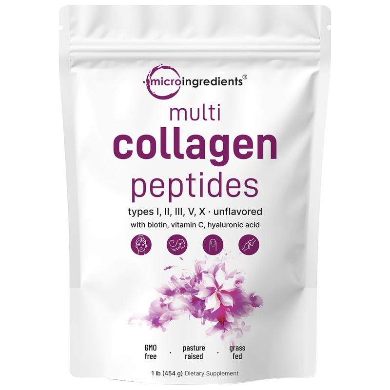 Ingredients Multi Collagen Peptides Powder - Hydrolyzed Protein Peptides (Type I,II,III,V,X) with Hyaluronic Acid, Biotin & Vitamin C Unflavored