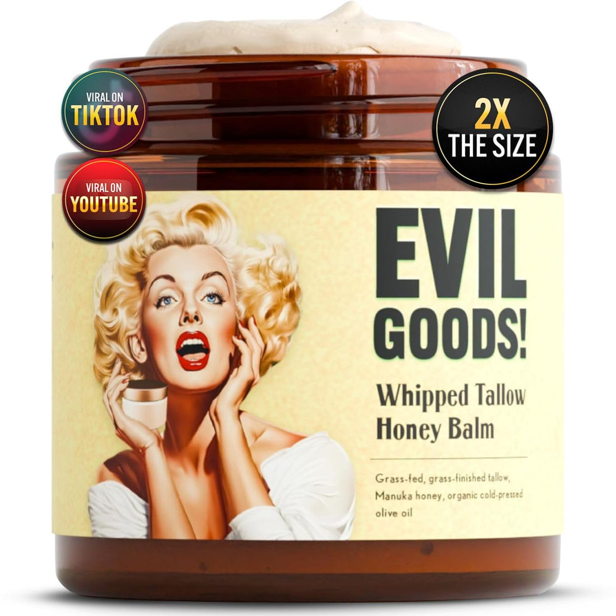 Whipped Beef Tallow and Honey Balm Moisturizer for Skin, Face, Lips, Body - Unscented