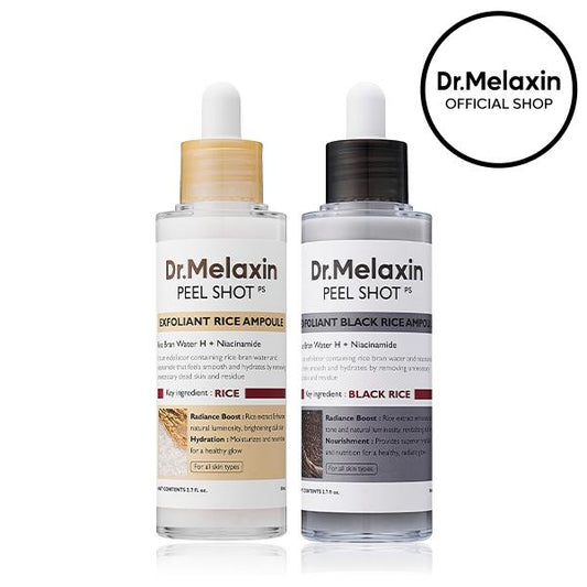 [Dr.Melaxin Official] Peel Shot Glow Rice Ampoule Duo - Serums for Brightening, Exfoliating, and Moisturizing - Suitable for All Skin Types 600