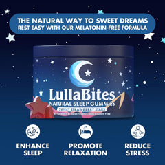 Natural Sleep Gummies - Made in USA - With 5-HTP, L-Theanine, Magnesium & Valerian Root - Melatonin Free - Vegan - Halal - Sugar, Gluten Free - Sweet Strawberry - 60 Gummies - 30 Servings