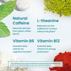 Energy Caffeine Nootropics for Energy & Focus - Sugar-Free with L-theanine, Caffeine, Vitamin B12 & Vitamin B6 - Peppermint Flavor