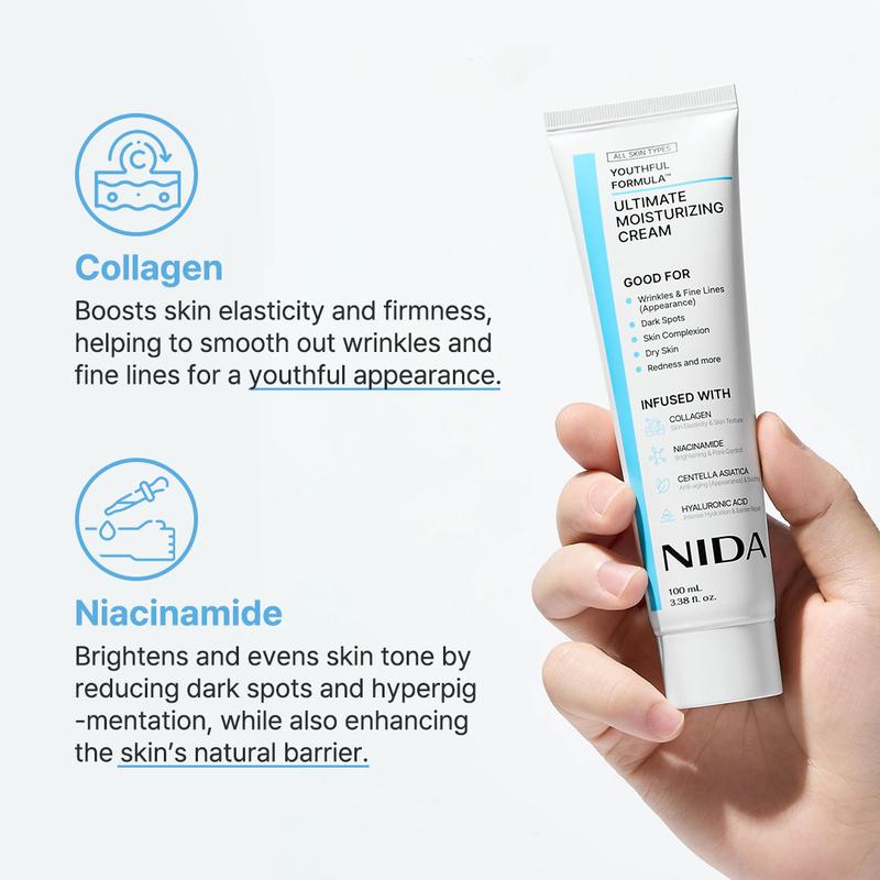 Youthful Formula Ultimate Moisturizing Cream (100mL) / Collagen, Niacinamide, Centella Asiatica, Hyaluronic Acid / Wrinkles, Dark Spots, Skincare