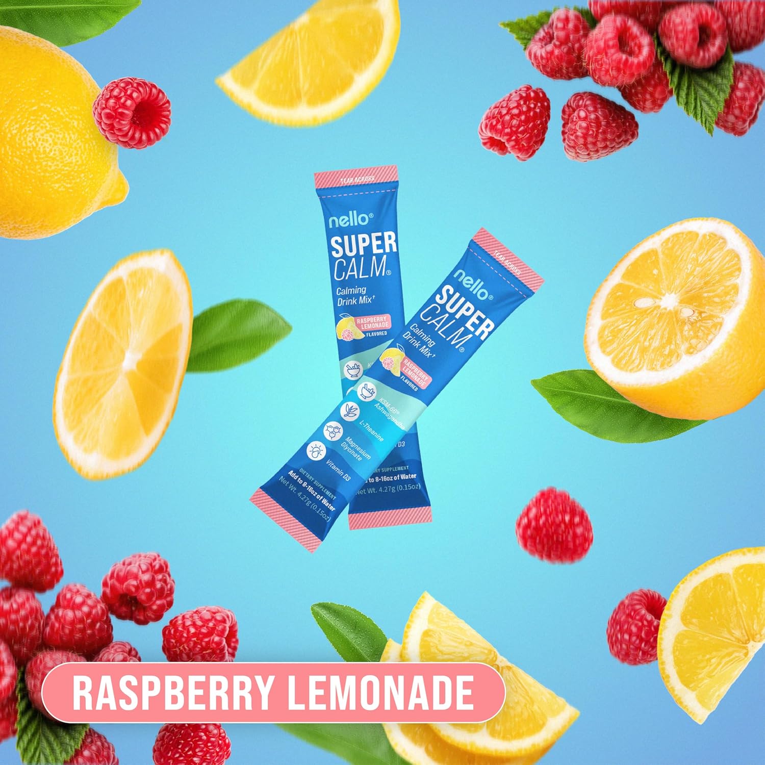 SUPERCALM Powdered Drink Mix | Raspberry Lemonade, L Theanine, Ksm-66 Ashwagandha, Magnesium Glycinate, Vitamin D 3, Supplements for Relaxation & Focus, No Sugar, Non GMO, On The Go, 20 Ct