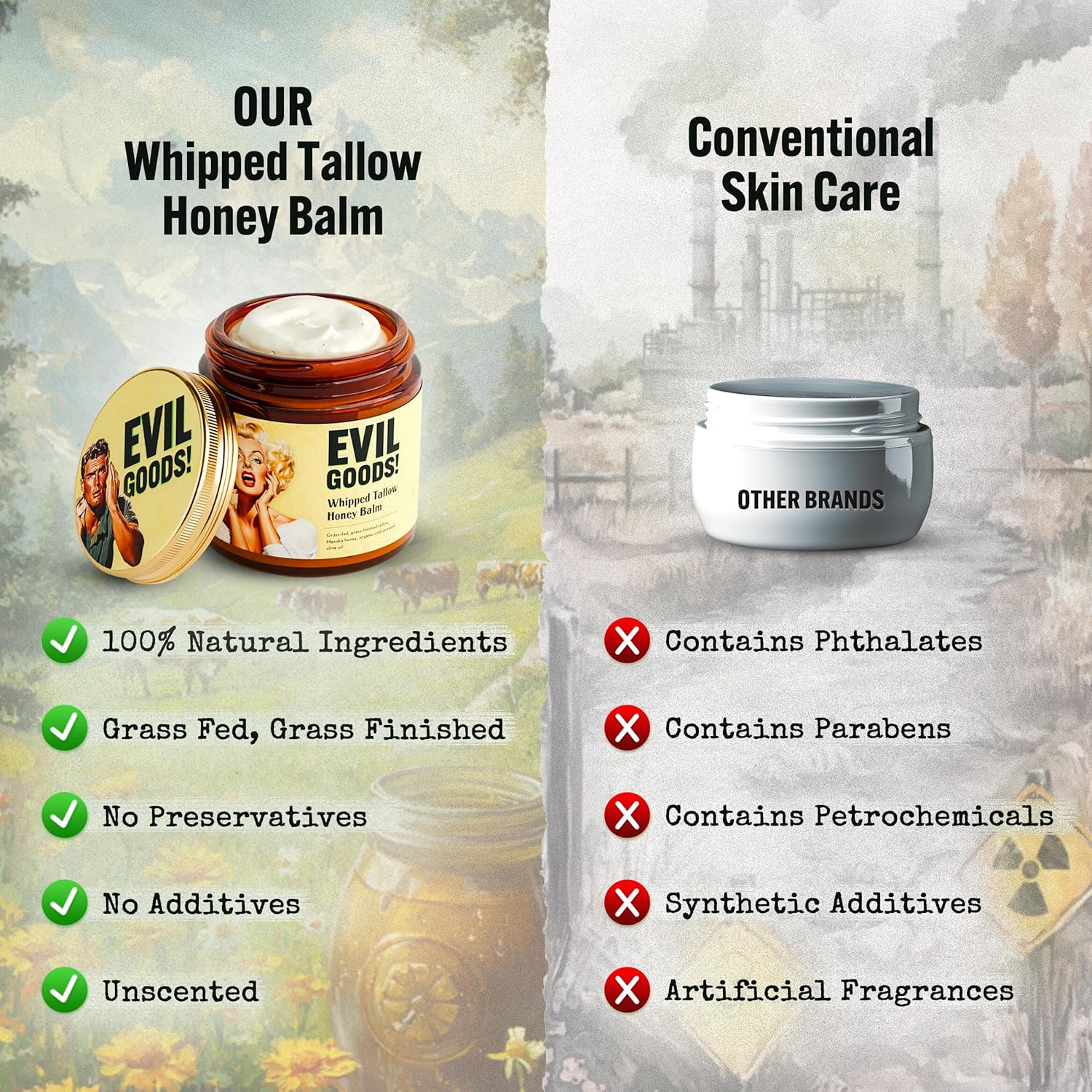 Whipped Beef Tallow and Honey Balm Moisturizer for Skin, Face, Lips, Body - Unscented
