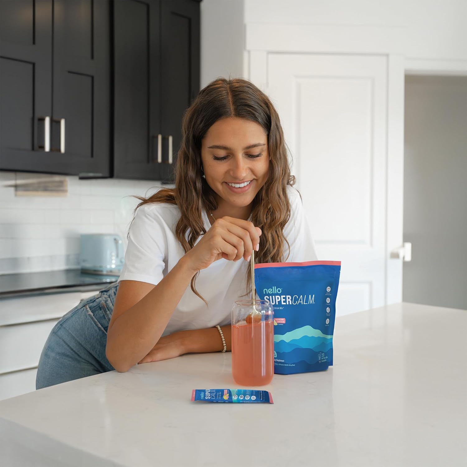 SUPERCALM Powdered Drink Mix | Raspberry Lemonade, L Theanine, Ksm-66 Ashwagandha, Magnesium Glycinate, Vitamin D 3, Supplements for Relaxation & Focus, No Sugar, Non GMO, On The Go, 20 Ct