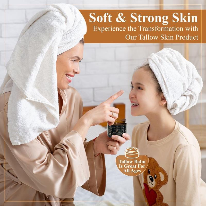 Organic Grass - Fed Beef Tallow Balm with Raw Honey - Handmade All-Natural Moisturizer for Soft, Smooth, Radiant Skin