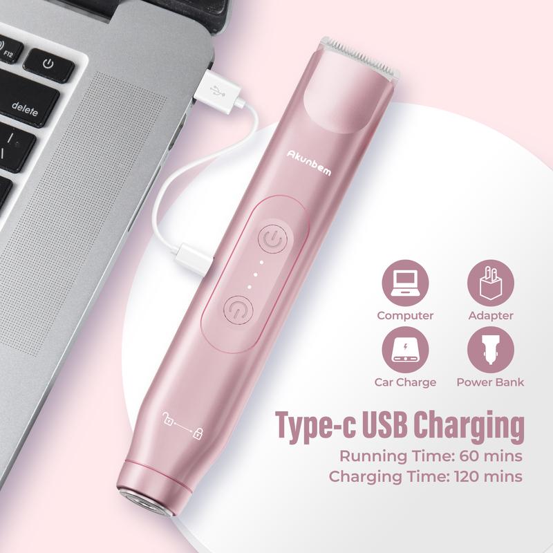 Bikini Trimmer for Women, Electric Shaver and Razor Rechargeable 2-in-1 Body and Facial Epilator, Dual Heads for Painless Trimming of Pubic Hair, Face, Underarms and Legs, IPX7 Waterproof. Christmas Gift New Year Gift Shaving Grooming