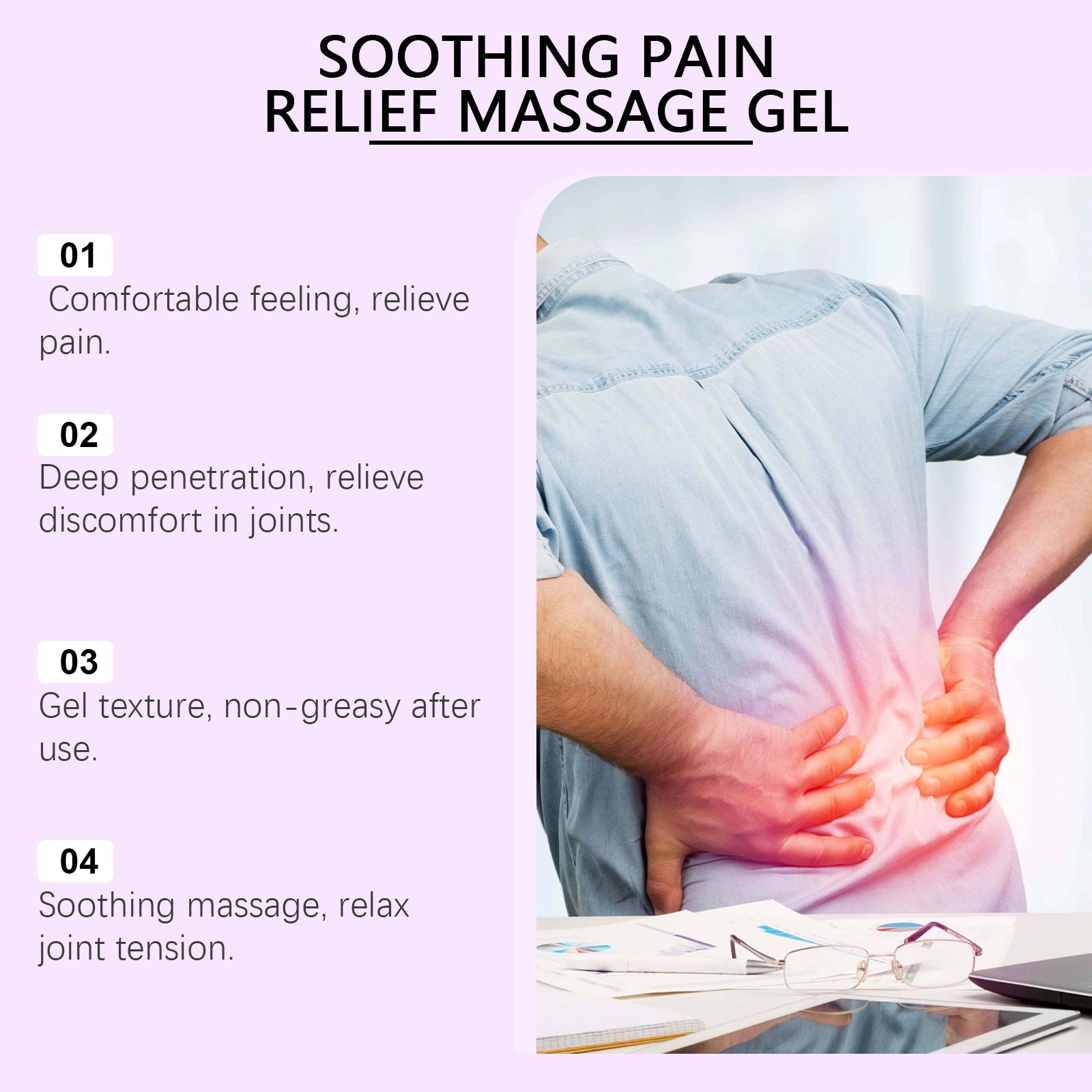 Soothing Pain Relief Massage Gel, Throughout The Body, Soothes Knees, Lumbar, Neck, Hands, and Feet